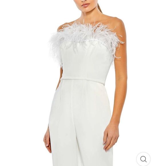 Mac Duggal Pants - Mac Duggal Strapless Jumpsuit With Feather Trim Size 6 NWT Retail $398
